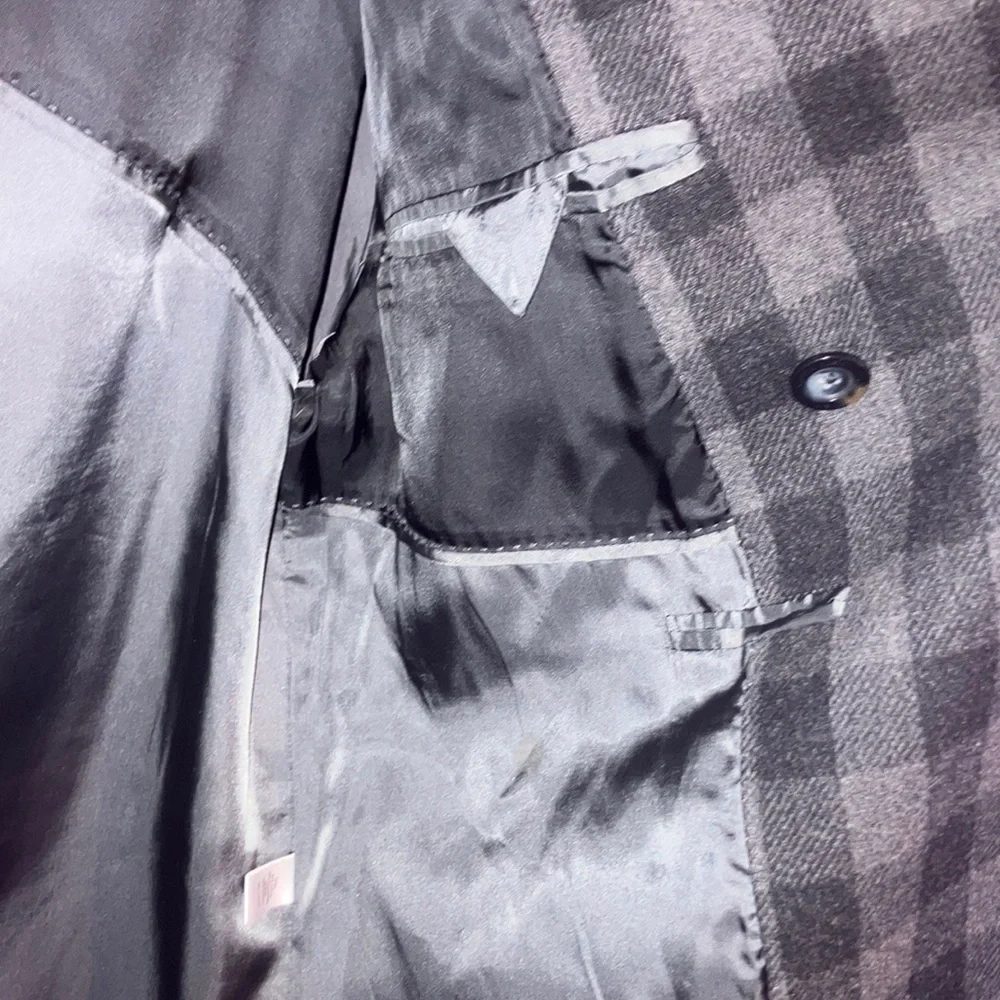 Calvin Klein Black and Gray Plaid Pea Coat - Picture 8 of 8